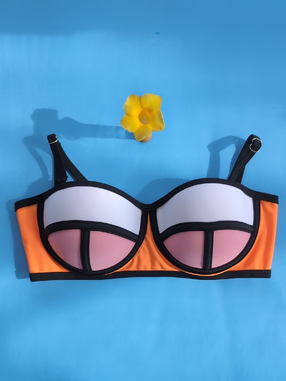 Colorblock Bikini Top in Orange, Pink & White SizeM